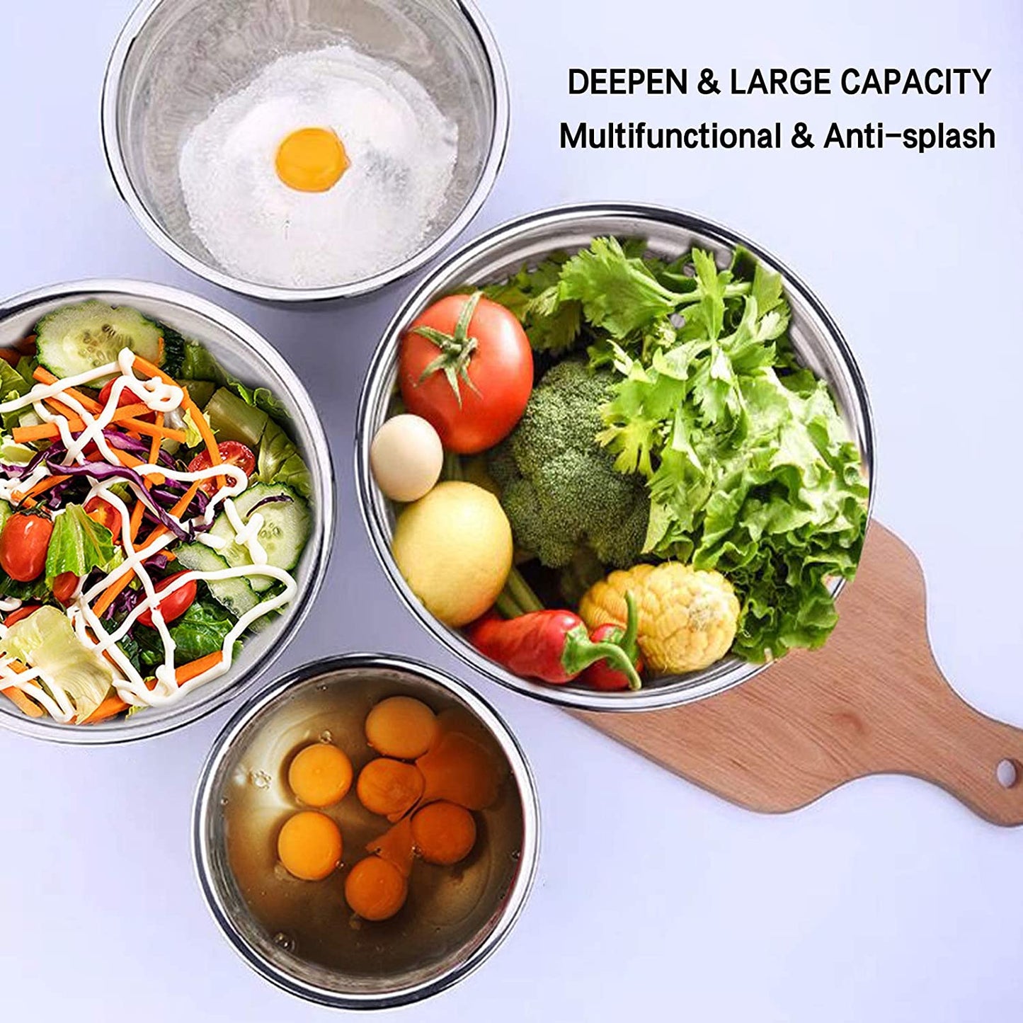 Versatile 6-Piece Mixing Bowl Set with Airtight Lids - Durable Stainless Steel Storage Bowls in Black for Effortless Mixing and Serving