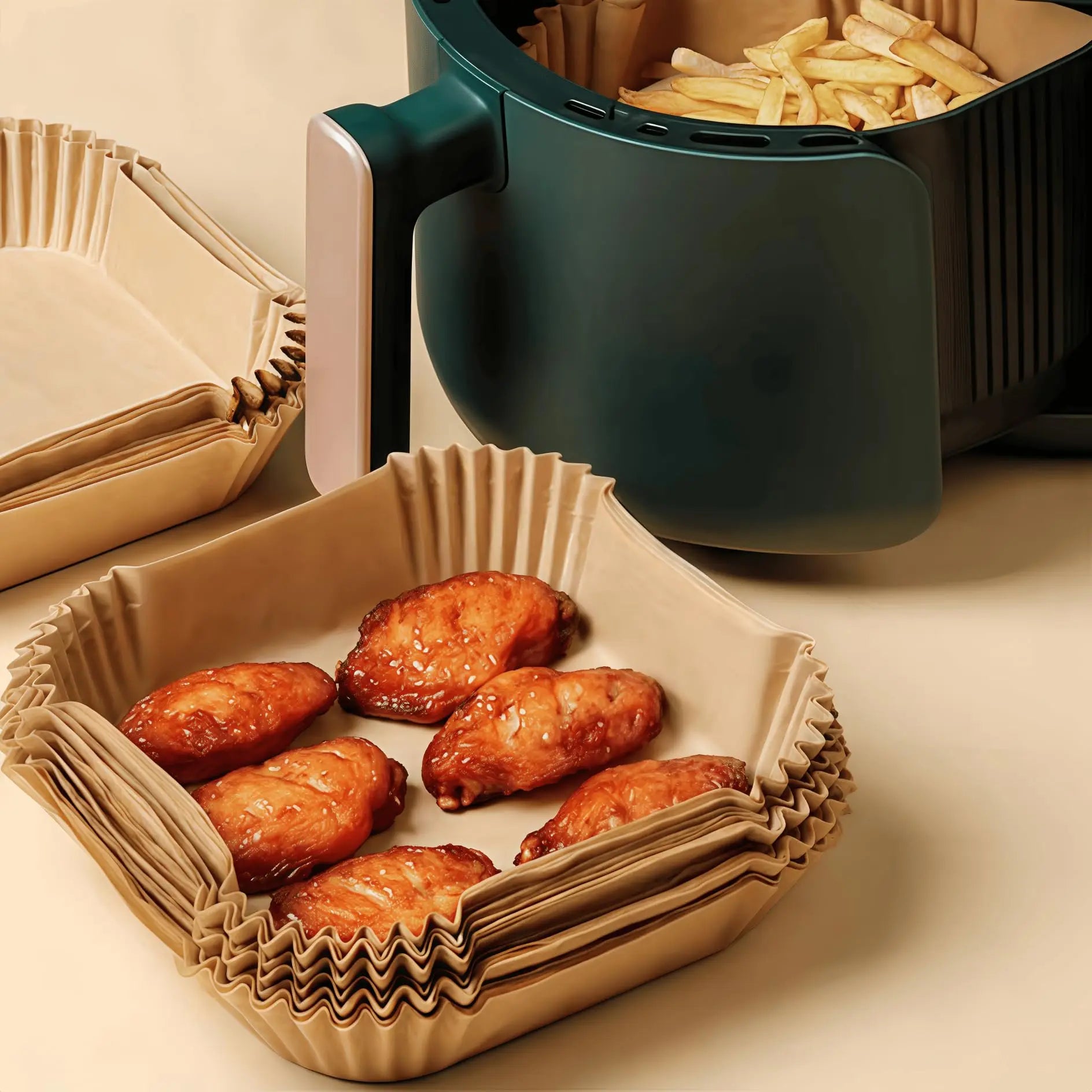 Air Fryer Paper Liners, 100Pcs Parchment Paper, Air Fryer Liners Disposable for Microwave, Non-Stick Air Fryer Liner Square Free of Bleach (6.3IN)