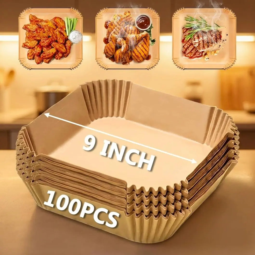 100Pcs Non-Stick Parchment Paper Liners for Air Fryers - Perfect for Baking, Frying, and Steaming (6.7IN)
