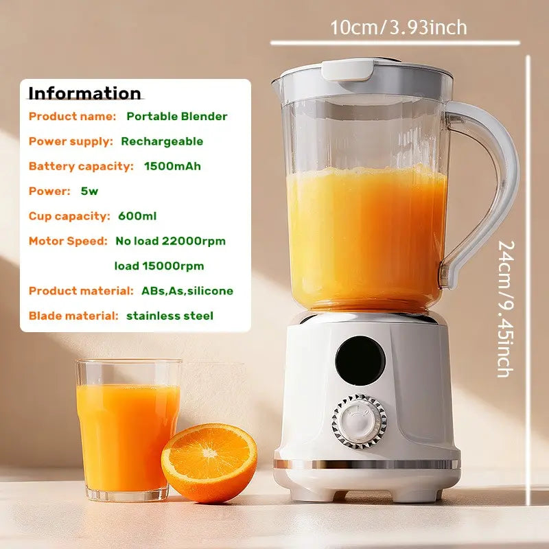 Powerful 12-Blade Portable Blender - Rechargeable 600ml Juice Maker for Smoothies and Shakes