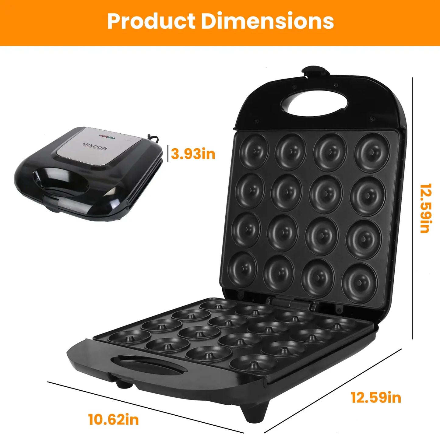 Mini Donut Maker Machine for Kids Snack Breakfast Desserts with 16 Doughnuts Holes Non Stick Coating Double-Side Heating Plates Overheating Protection,Summervibes