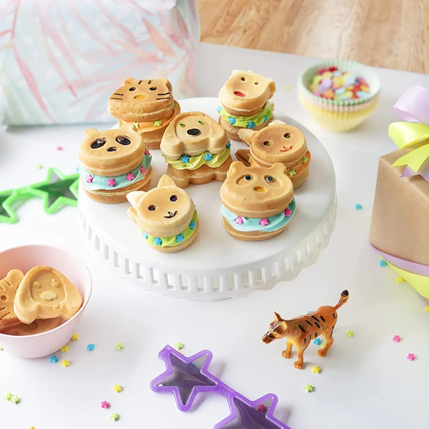 Create Magical Mornings with the Waffle Wow! Animal Mini Waffle Maker – Craft 7 Adorable Animal-Shaped Waffles Including Cats, Dogs, and Reindeer!