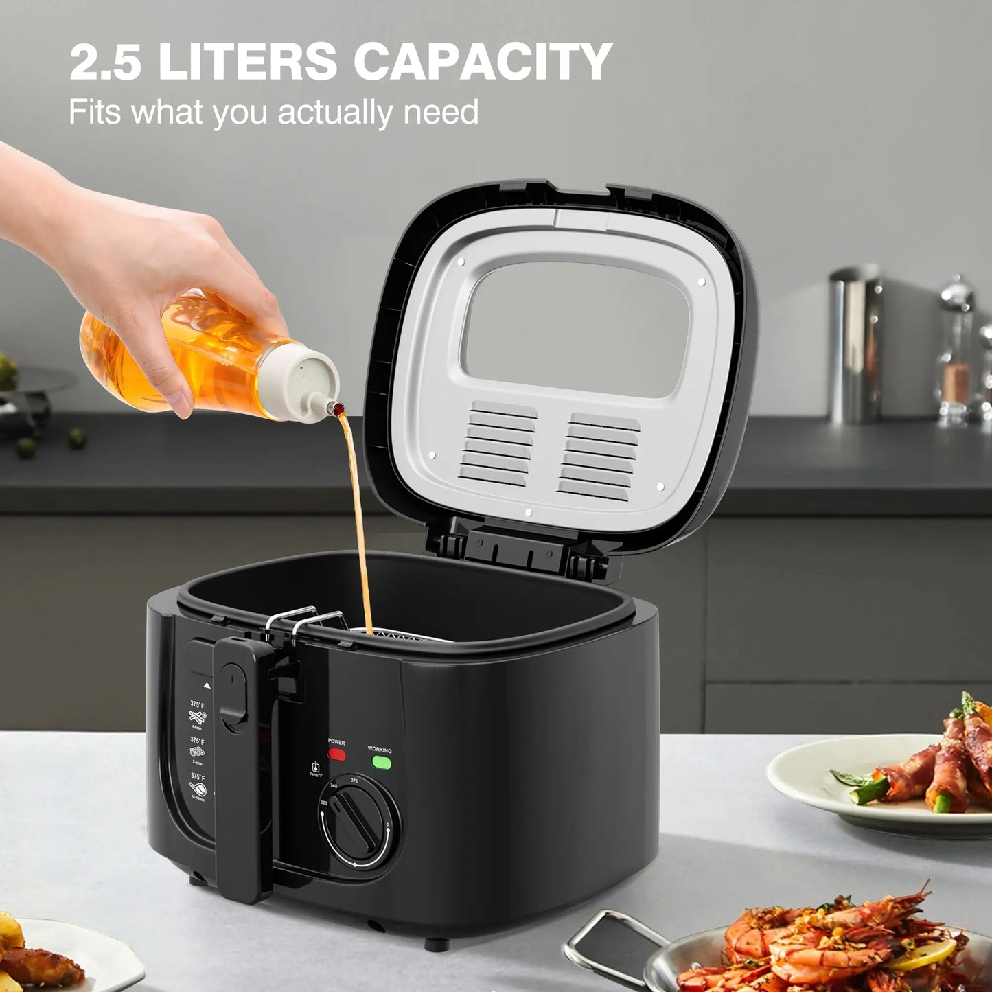 Experience Perfectly Crispy Fried Favorites with the KEINVE 1500W Electric Deep Fryer - Adjustable Temperature Control, 2.5L Non-Stick Basket, and Space-Saving Design!