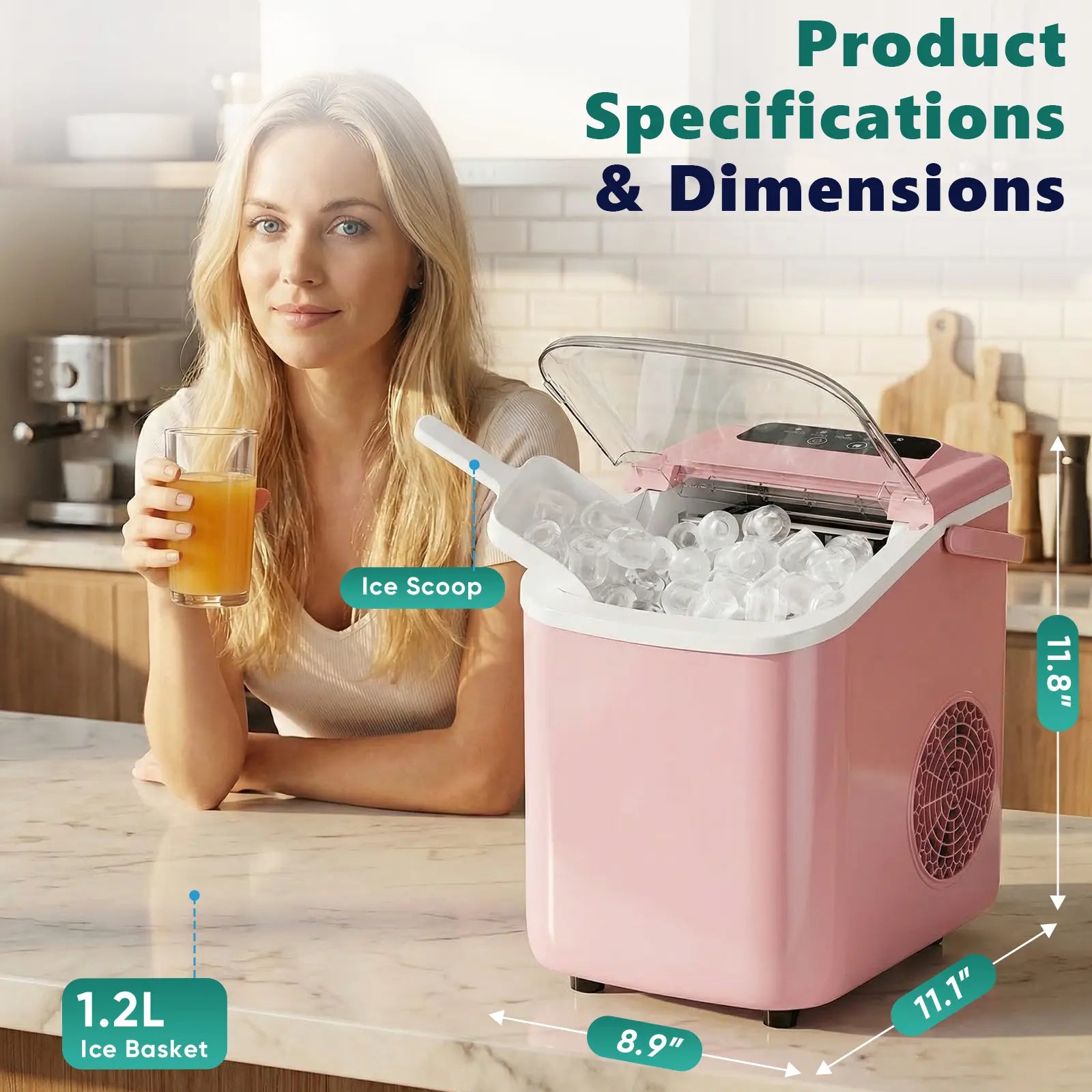 Sweetcrispy Portable Countertop Ice Maker - Create 9 Ice Cubes in 6 Minutes, 26Lbs Daily Capacity, Auto-Cleaning & Quiet Operation, Perfect for Home, RV, or Parties!