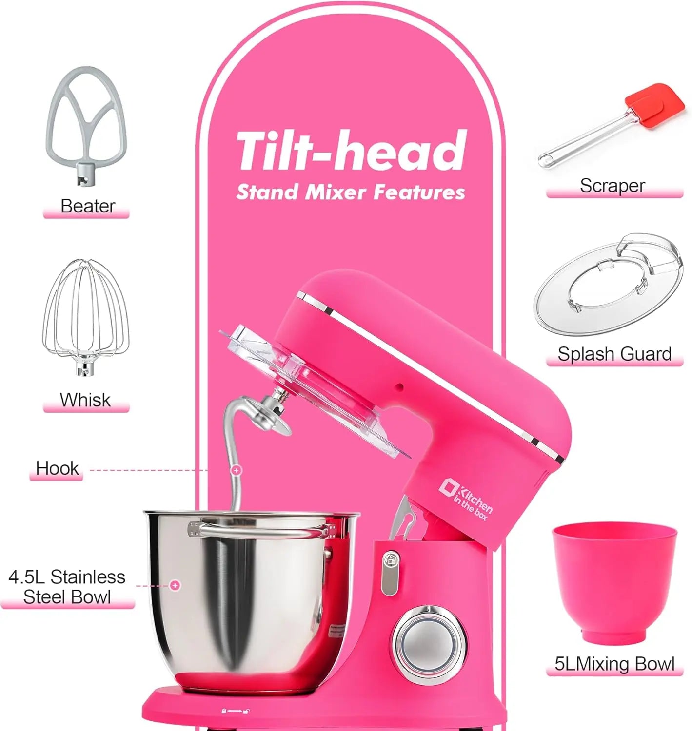 Elevate Your Baking with the Kitchen in the Box Stand Mixer - Versatile 4.5L+5L Mixer with 10 Speeds and Essential Attachments!