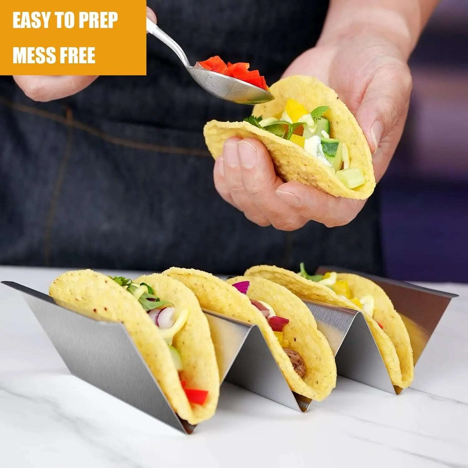 Transform Taco Night with Our Stainless Steel Taco Holder & Air Fryer Oil Drainer – Your Ultimate Kitchen Companion for Mess-Free Meals!