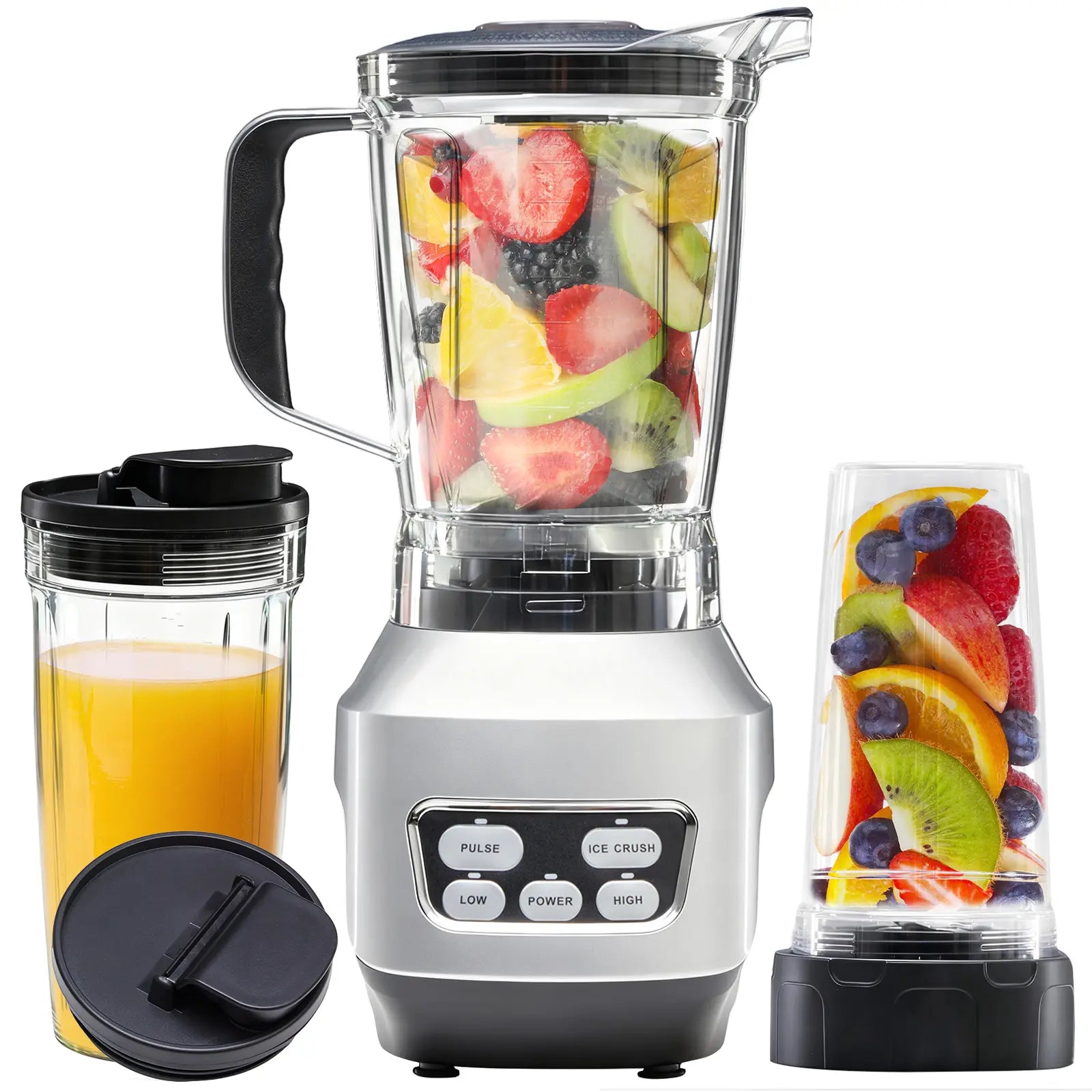 Smoothie Blender, Personal Blender Set for Kitchen, Smoothies Maker with Bpa-Free Portable Cups for Shakes, Sauces, Juice, Ice Crushing, Light Silver