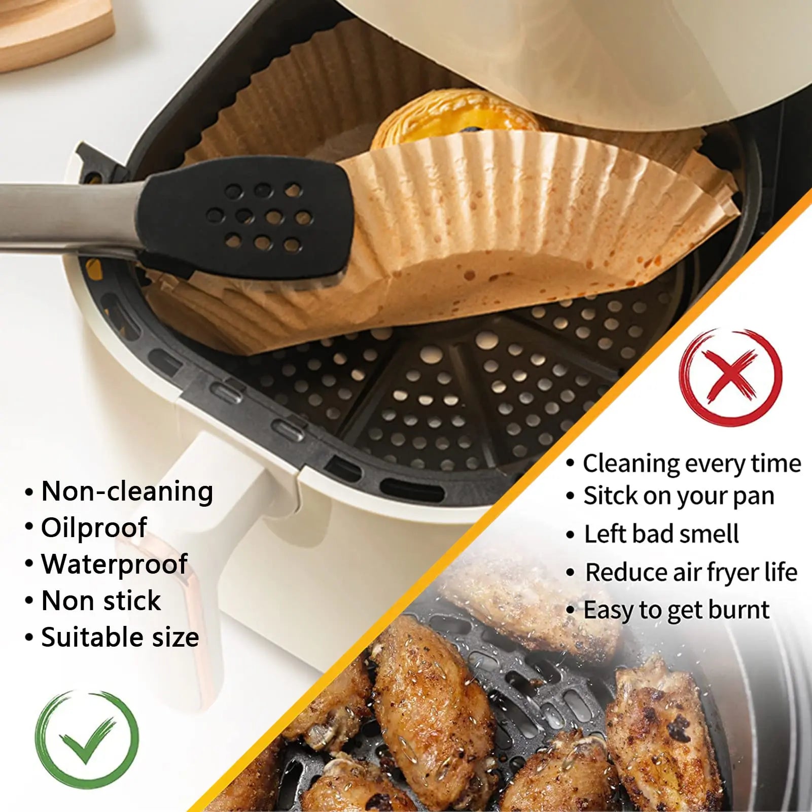 100Pcs Non-Stick Parchment Paper Liners for Air Fryers - Perfect for Baking, Frying, and Steaming (6.7IN)