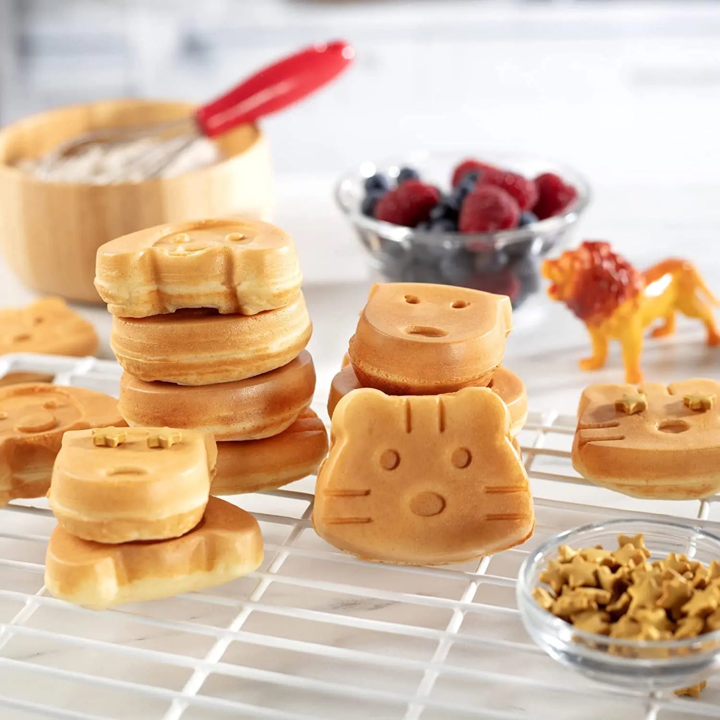 Create Magical Mornings with the Waffle Wow! Animal Mini Waffle Maker – Craft 7 Adorable Animal-Shaped Waffles Including Cats, Dogs, and Reindeer!