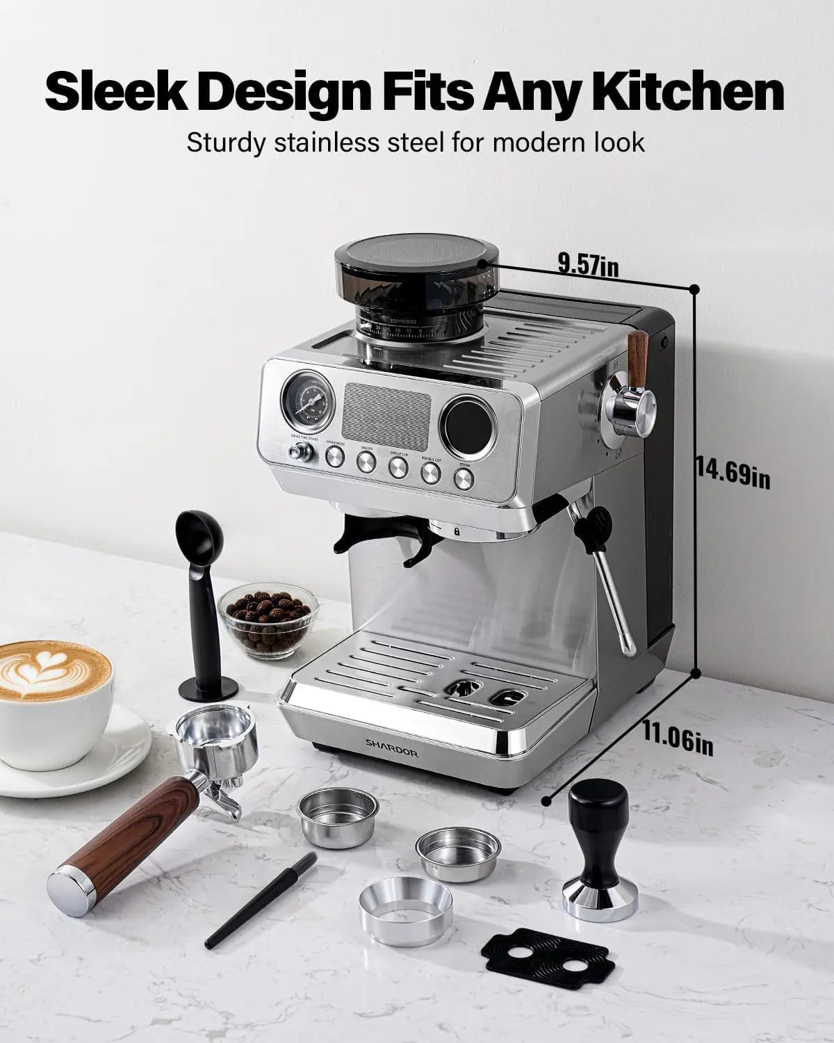 Experience Barista Quality at Home with the 20 Bar Automatic Espresso Machine Featuring a Built-in Grinder and Professional Steam Wand