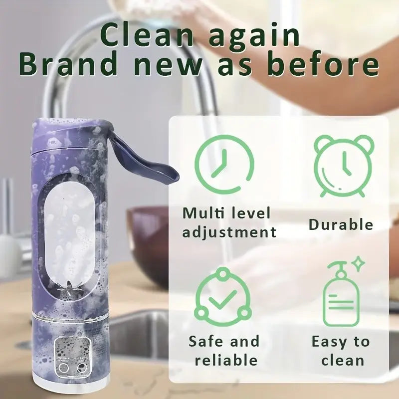 Portable Personal Electric Blender, 450 Ml Smoothie and Ice Shake Blender, 12 Blades, USB Rechargeable Mini Blender; Drink Container: Water Bottle, Travel Cup, Washable, Reusable, Compact and Convenient, Multifunctional—Father’S Day Gift
