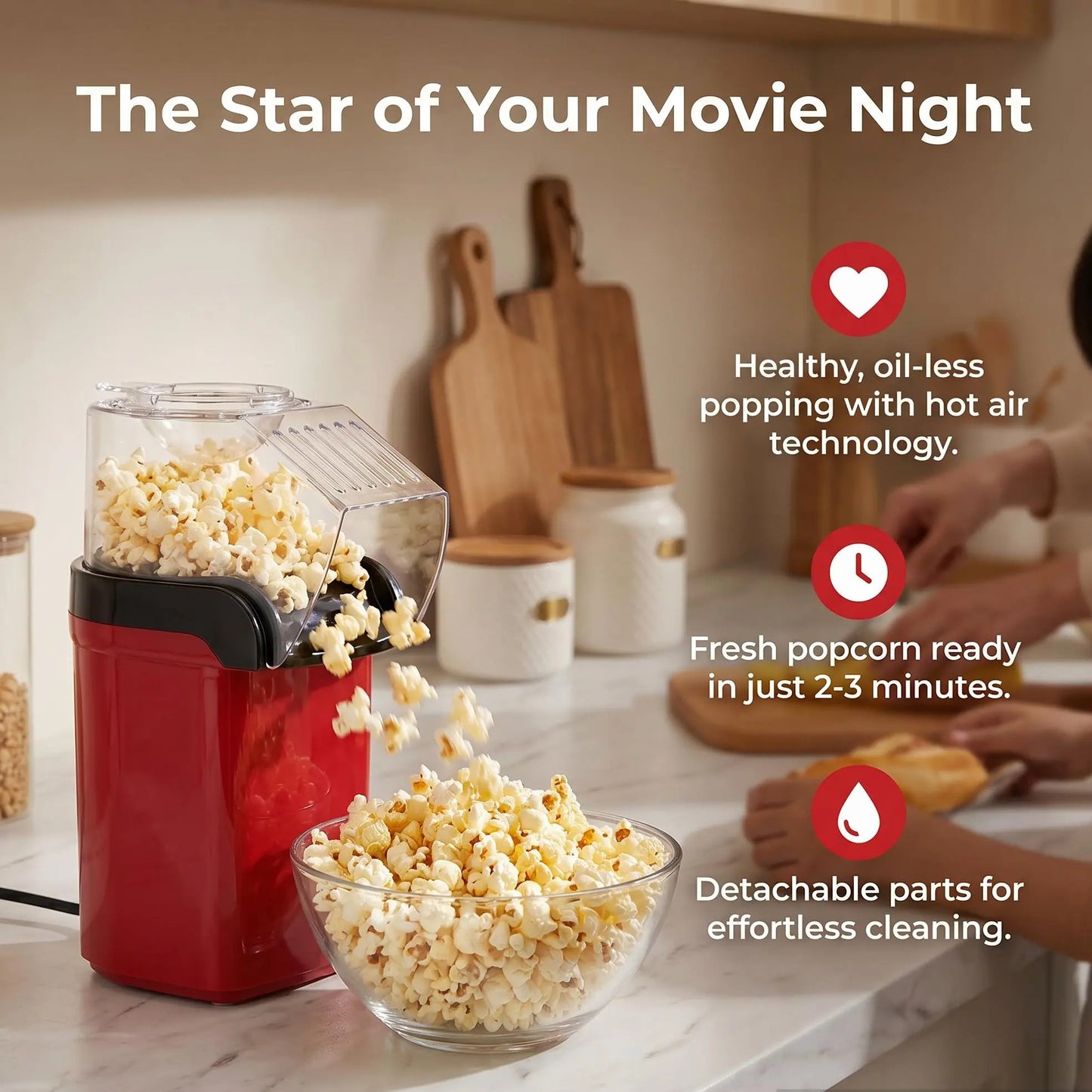 Effortless Oil-Free Popcorn Maker - Quick & Healthy Snack Solution for Family Fun!