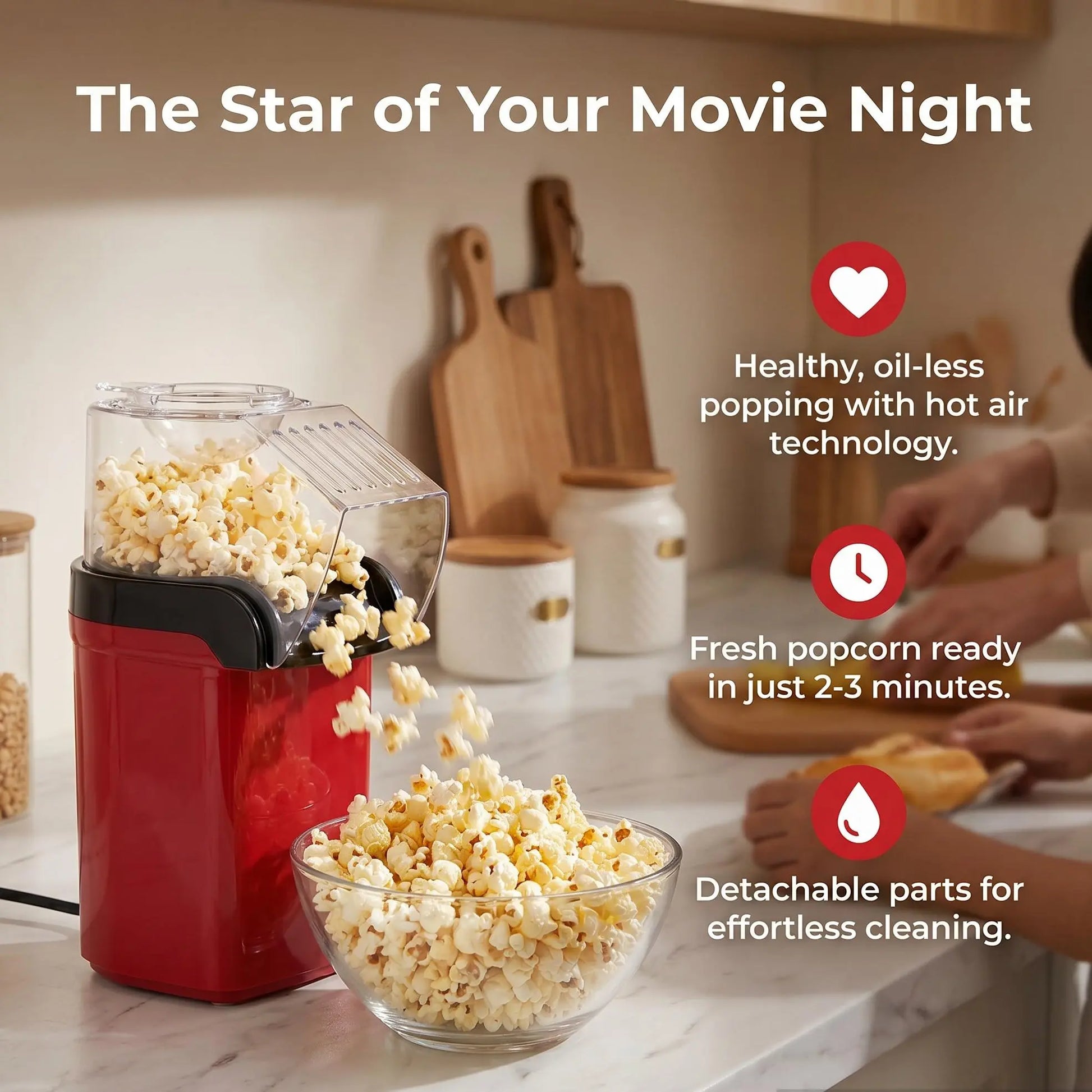 Effortless Oil-Free Popcorn Maker - Quick & Healthy Snack Solution for Family Fun!