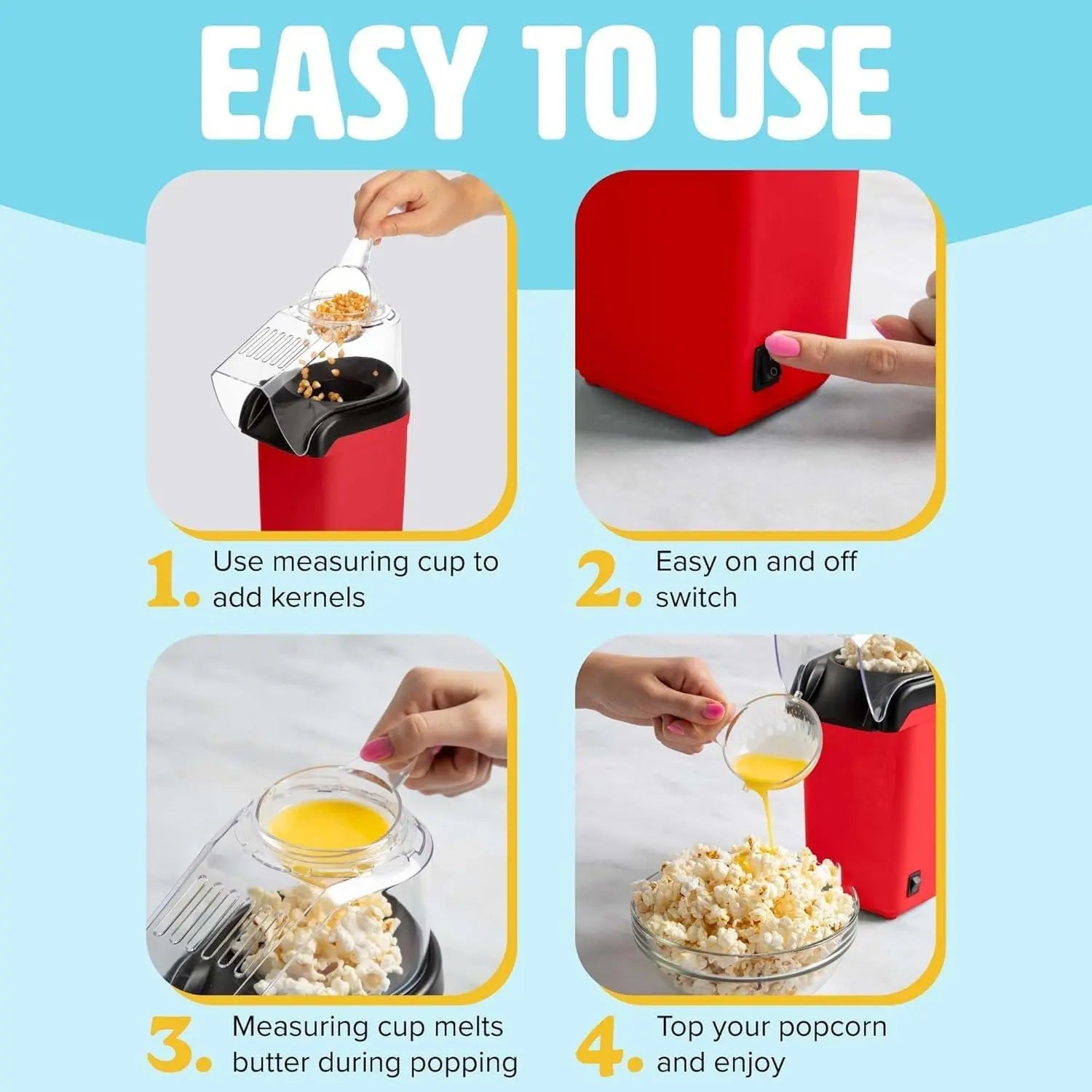 Effortless Oil-Free Popcorn Maker - Quick & Healthy Snack Solution for Family Fun!