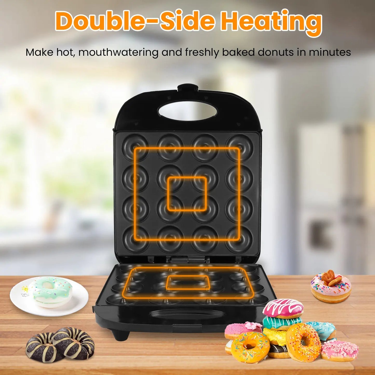 Mini Donut Maker Machine for Kids Snack Breakfast Desserts with 16 Doughnuts Holes Non Stick Coating Double-Side Heating Plates Overheating Protection,Summervibes