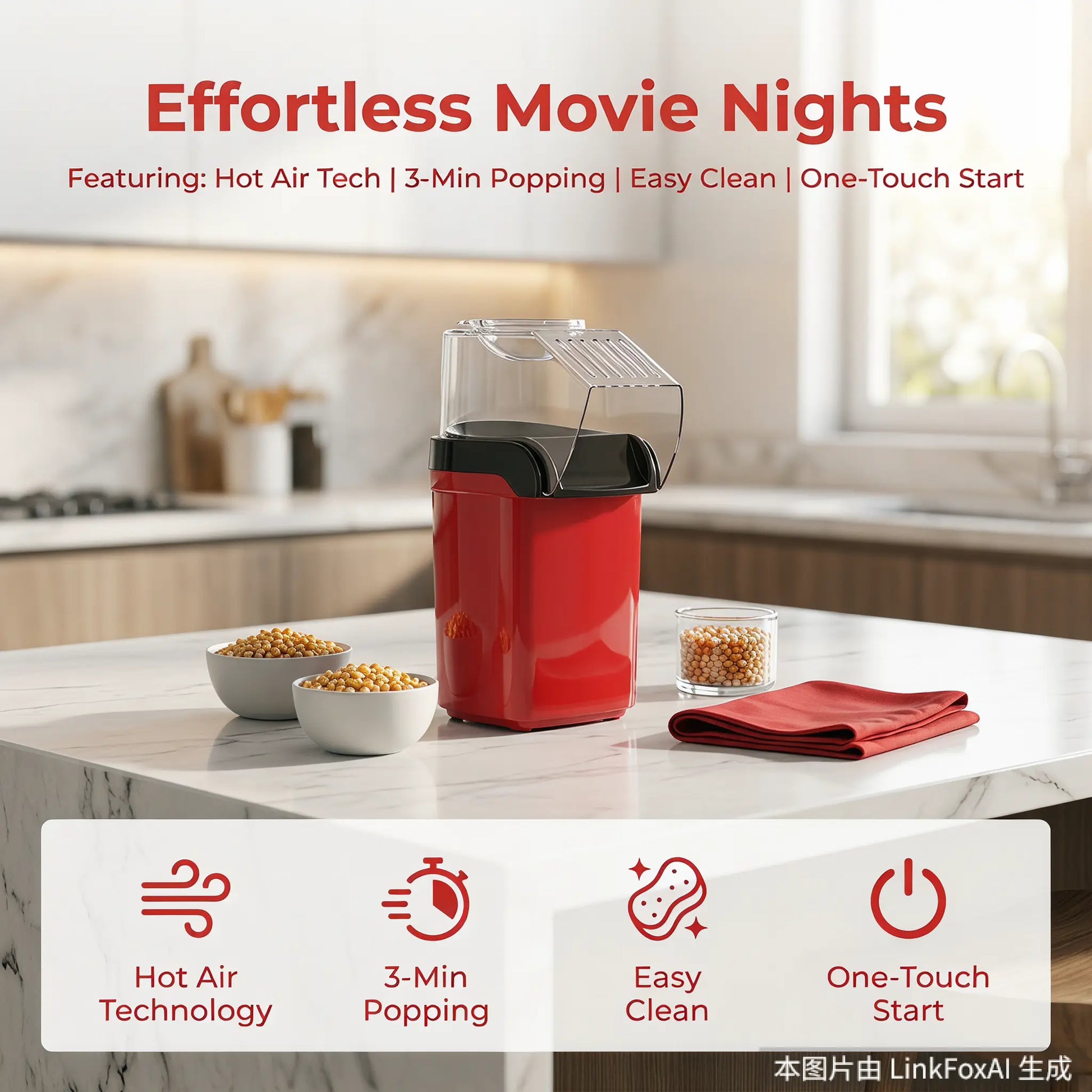 Effortless Oil-Free Popcorn Maker - Quick & Healthy Snack Solution for Family Fun!