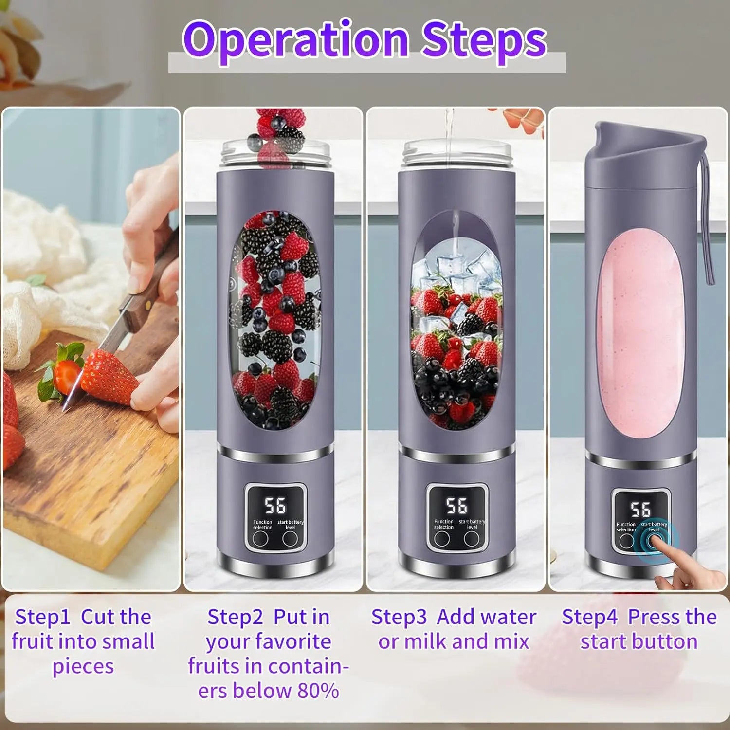 Portable Personal Electric Blender, 450 Ml Smoothie and Ice Shake Blender, 12 Blades, USB Rechargeable Mini Blender; Drink Container: Water Bottle, Travel Cup, Washable, Reusable, Compact and Convenient, Multifunctional—Father’S Day Gift