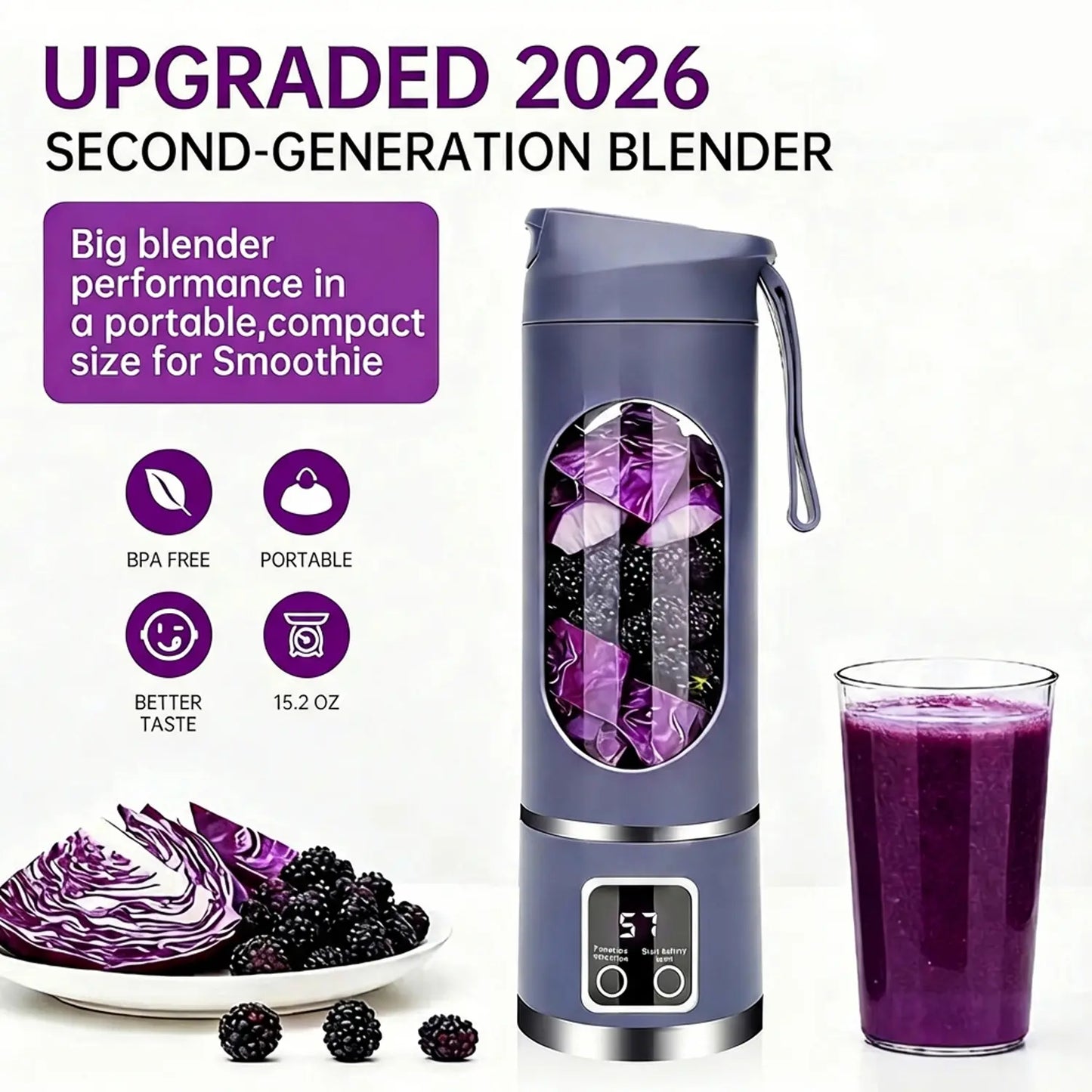 Portable Personal Electric Blender, 450 Ml Smoothie and Ice Shake Blender, 12 Blades, USB Rechargeable Mini Blender; Drink Container: Water Bottle, Travel Cup, Washable, Reusable, Compact and Convenient, Multifunctional—Father’S Day Gift