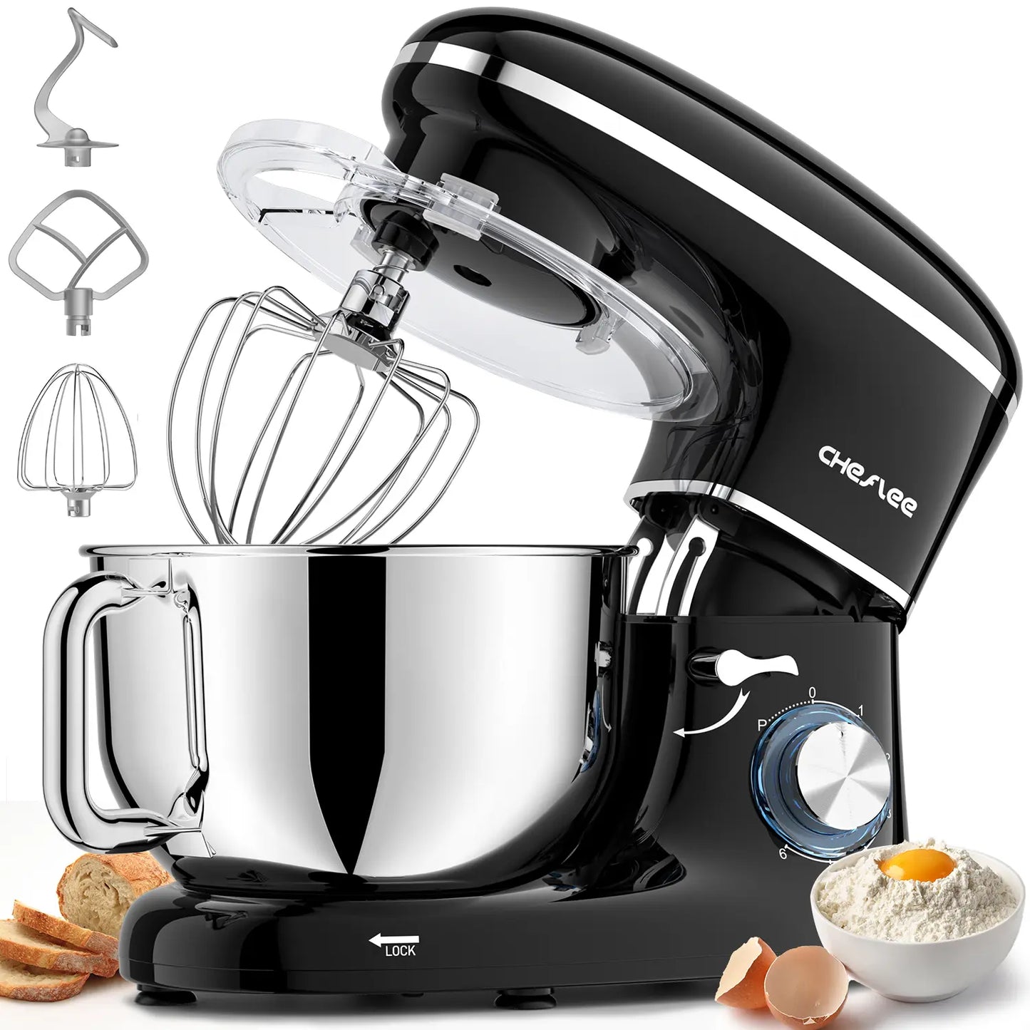 Unleash Your Inner Chef with the Cheflee 660W Electric Stand Mixer – 6.5QT Stainless Steel Bowl, 6+ Speed Settings & Essential Attachments for Perfect Baking Every Time!