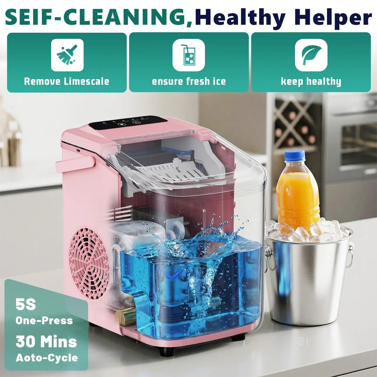 Sweetcrispy Portable Countertop Ice Maker - Create 9 Ice Cubes in 6 Minutes, 26Lbs Daily Capacity, Auto-Cleaning & Quiet Operation, Perfect for Home, RV, or Parties!