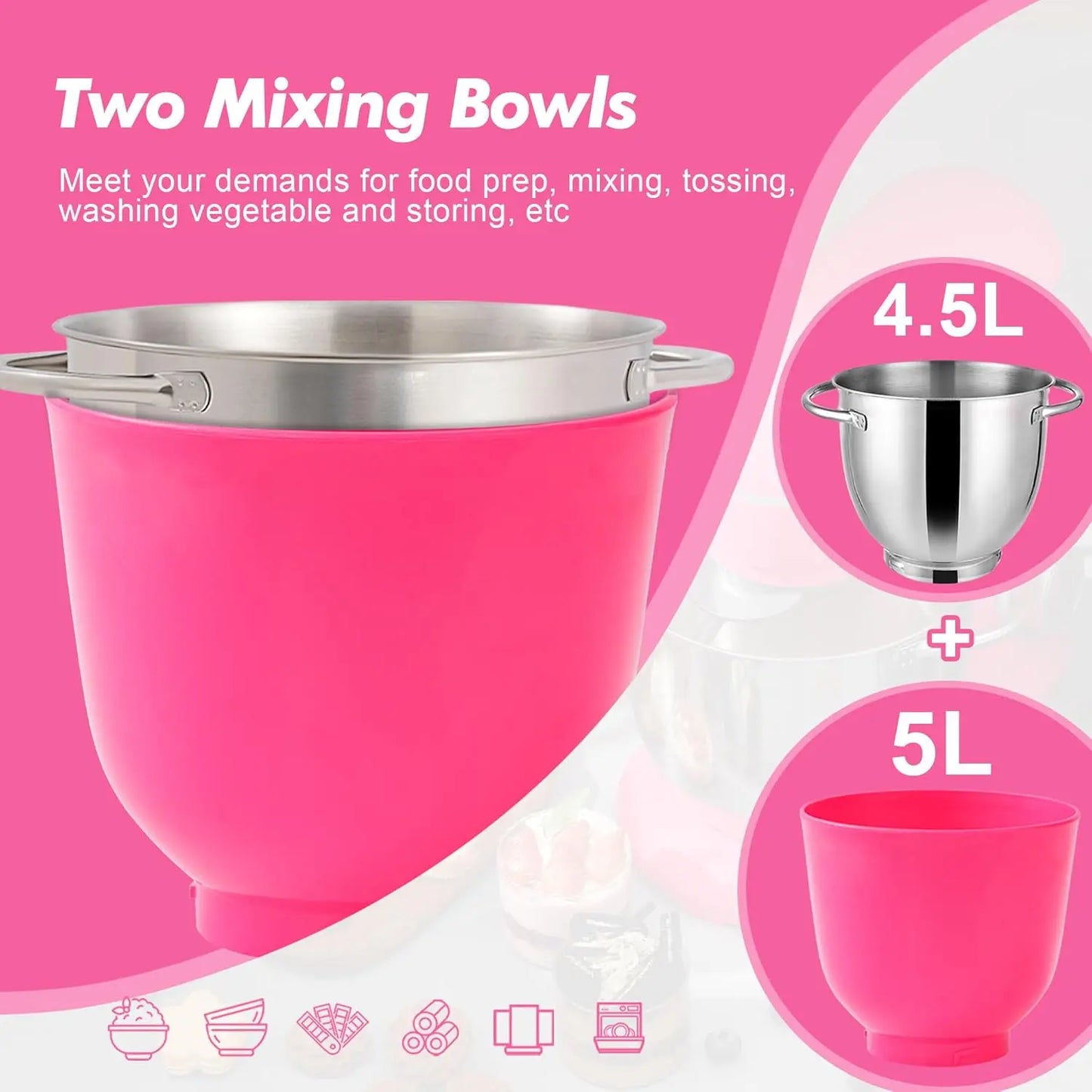 Elevate Your Baking with the Kitchen in the Box Stand Mixer - Versatile 4.5L+5L Mixer with 10 Speeds and Essential Attachments!