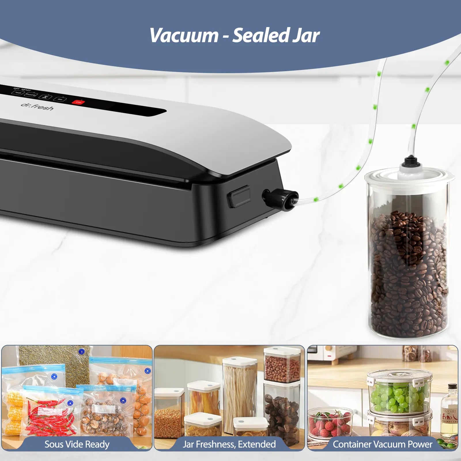 Dr.Fresh V20 Automatic Vacuum Sealer - Effortless Food Preservation with One-Touch Operation & Compact Design, Includes Bags & Roll for All Your Kitchen Needs