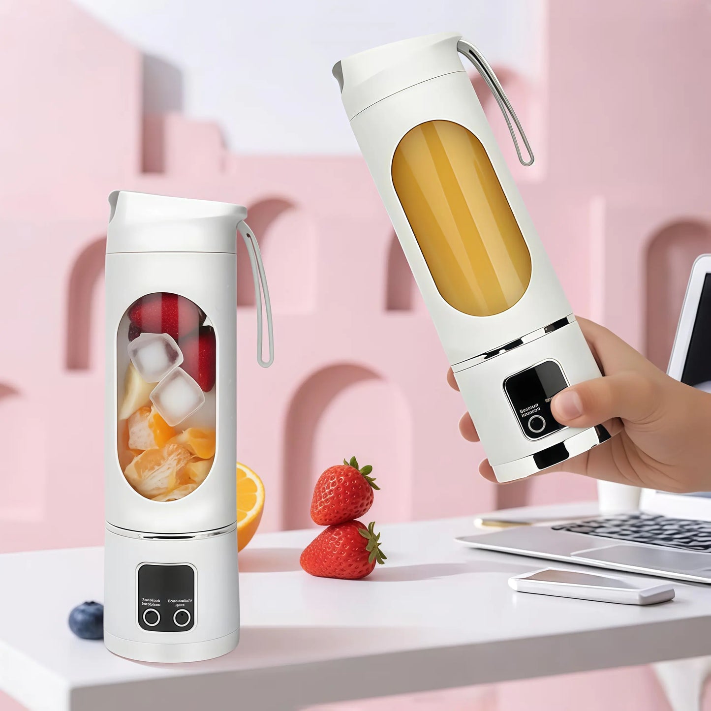 Portable Personal Electric Blender, 450 Ml Smoothie and Ice Shake Blender, 12 Blades, USB Rechargeable Mini Blender; Drink Container: Water Bottle, Travel Cup, Washable, Reusable, Compact and Convenient, Multifunctional—Father’S Day Gift