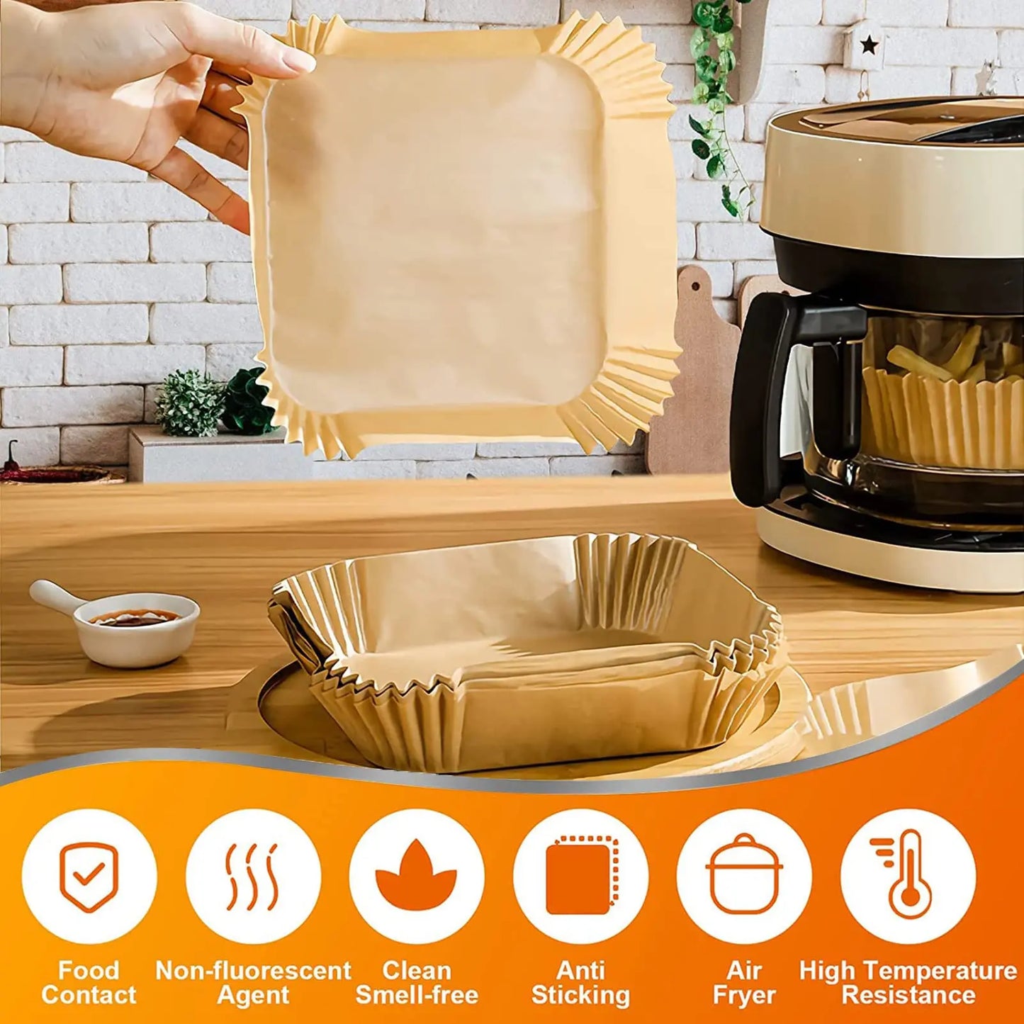 100Pcs Non-Stick Parchment Paper Liners for Air Fryers - Perfect for Baking, Frying, and Steaming (6.7IN)