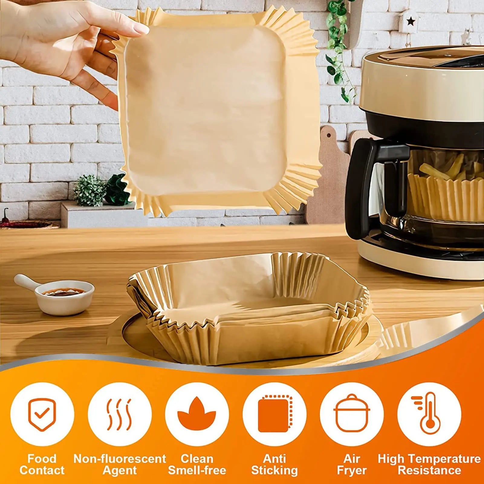 100Pcs Non-Stick Parchment Paper Liners for Air Fryers - Perfect for Baking, Frying, and Steaming (6.7IN)