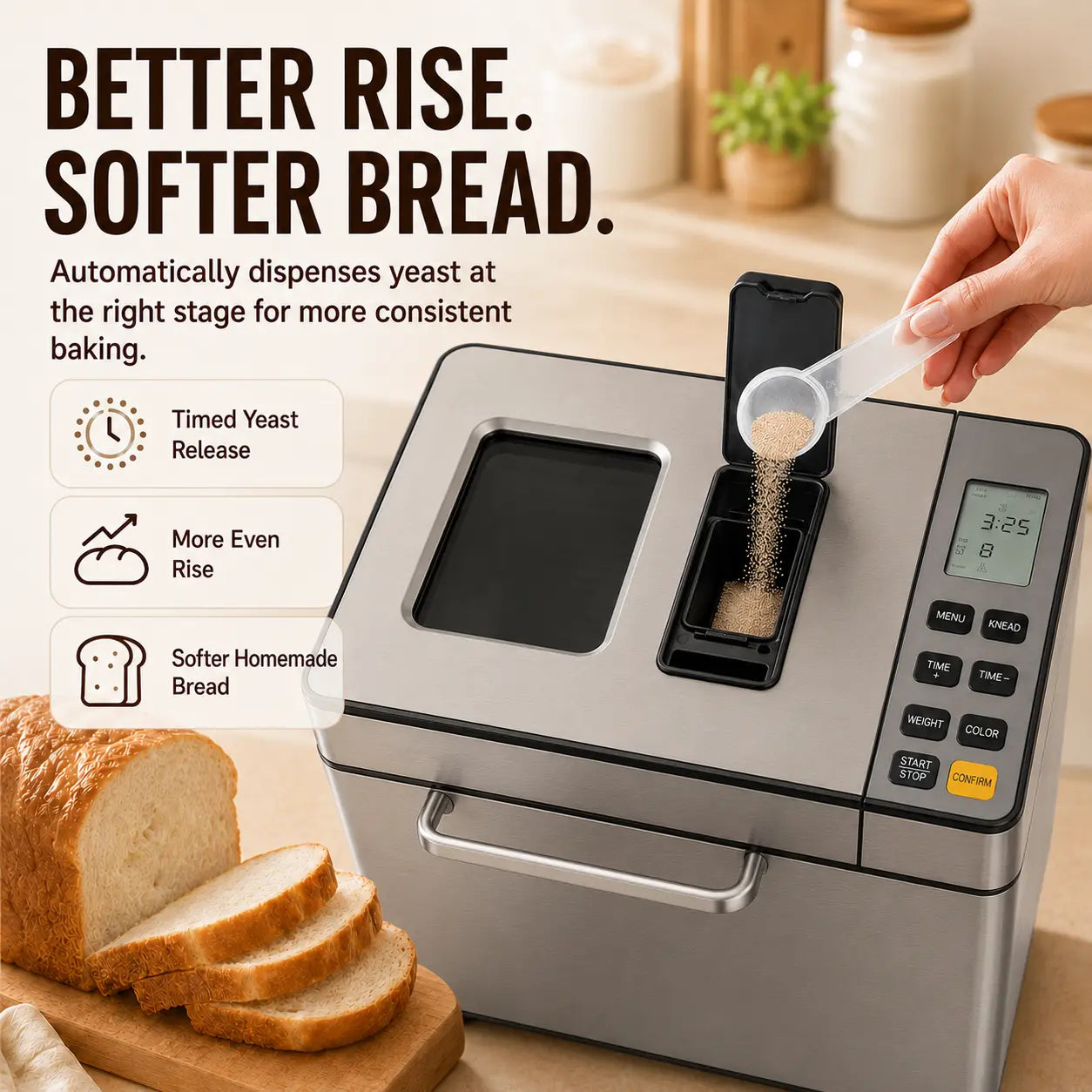 Ultimate 25-In-1 Programmable Bread Maker: Effortlessly Bake Fresh Bread with Automatic Yeast & Nut Dispenser, Delay Timer & 3 Crust Settings