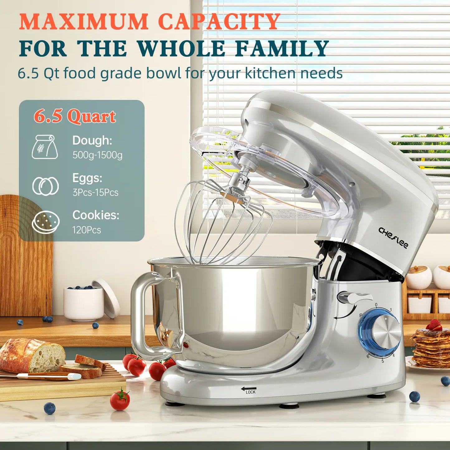 Unleash Your Inner Chef with the Cheflee 660W Electric Stand Mixer – 6.5QT Stainless Steel Bowl, 6+ Speed Settings & Essential Attachments for Perfect Baking Every Time!