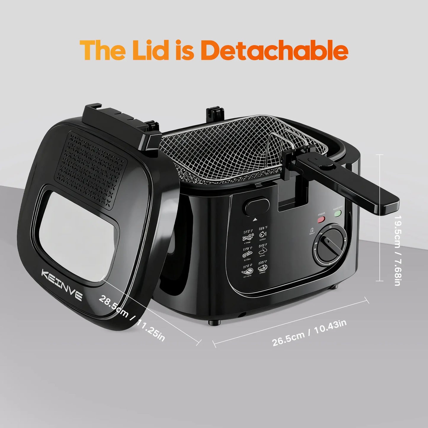 Experience Perfectly Crispy Fried Favorites with the KEINVE 1500W Electric Deep Fryer - Adjustable Temperature Control, 2.5L Non-Stick Basket, and Space-Saving Design!