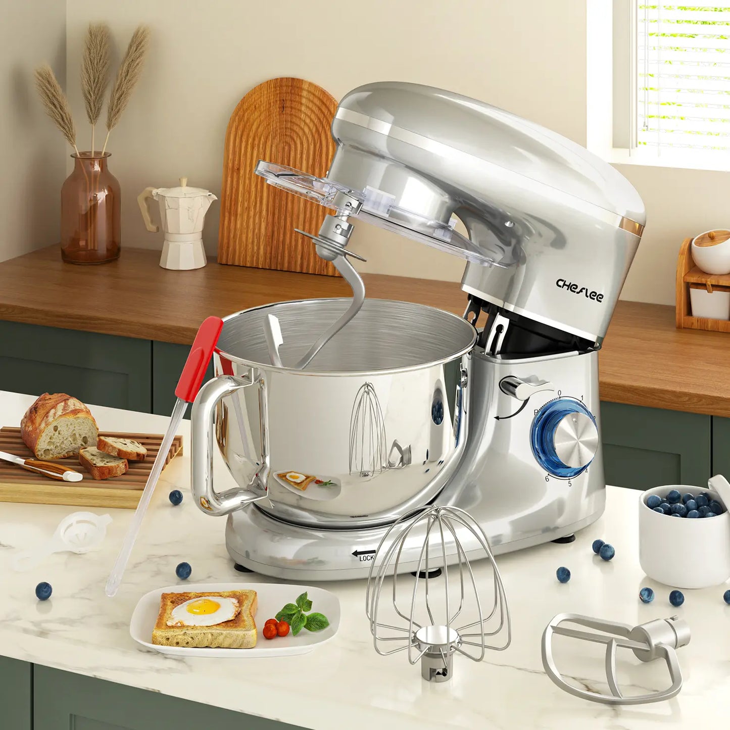 Unleash Your Inner Chef with the Cheflee 660W Electric Stand Mixer – 6.5QT Stainless Steel Bowl, 6+ Speed Settings & Essential Attachments for Perfect Baking Every Time!