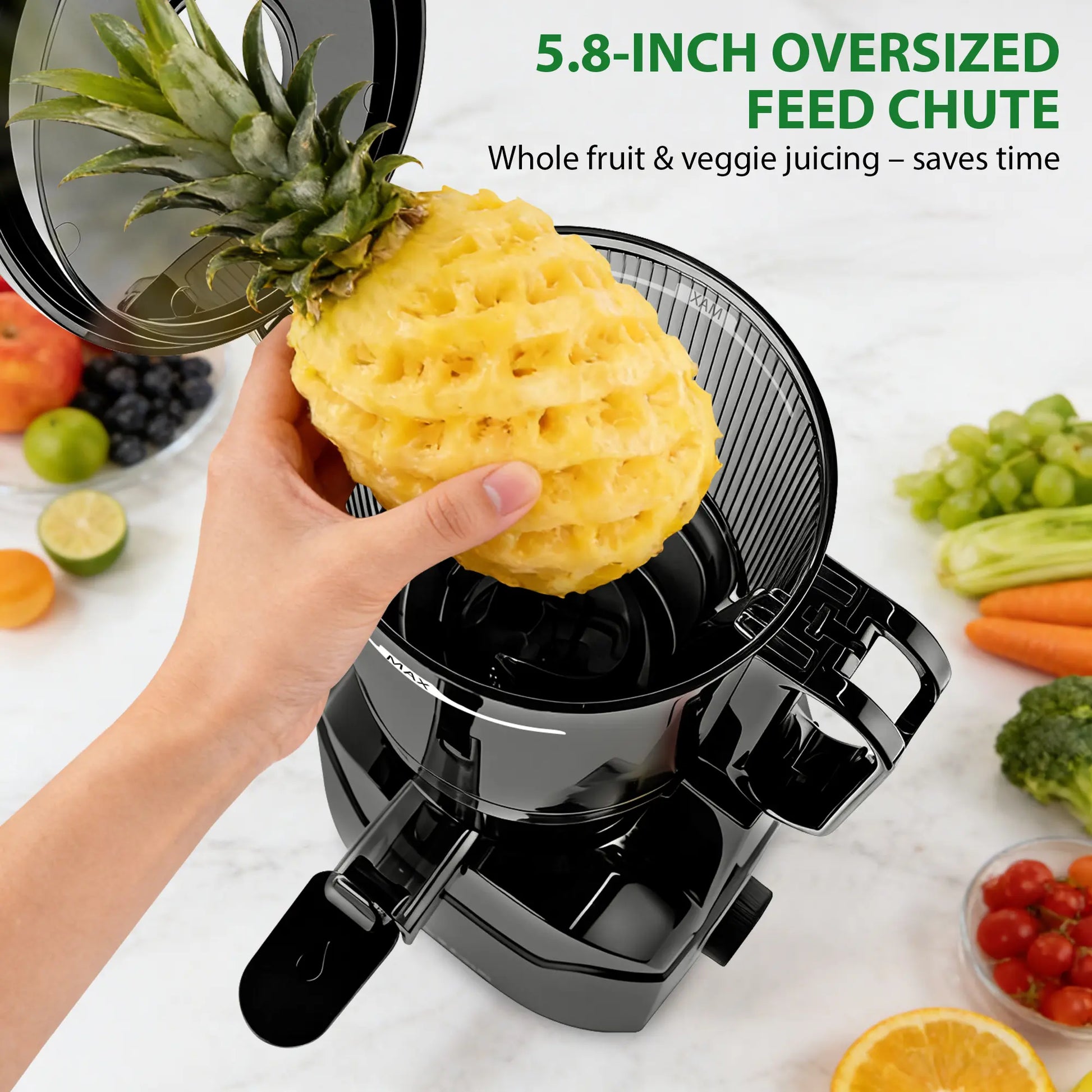 SUSTEAS Cold Press Juicer - Effortless Juice Extraction with 5.8'' Feed Slot, Easy Clean Design, and High Juice Yield - Perfect for Soft & Hard Fruits!