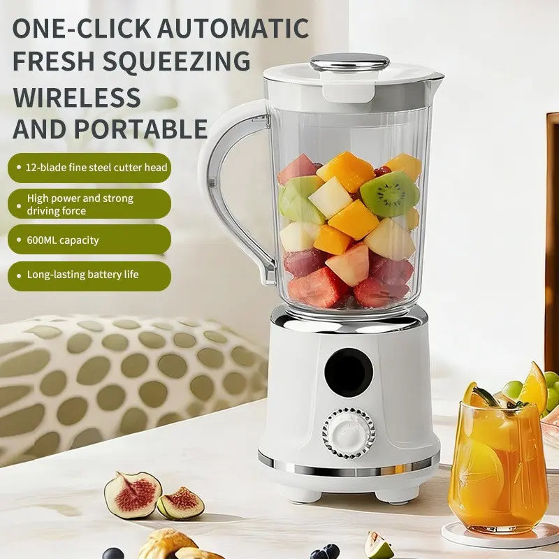 Powerful 12-Blade Portable Blender - Rechargeable 600ml Juice Maker for Smoothies and Shakes