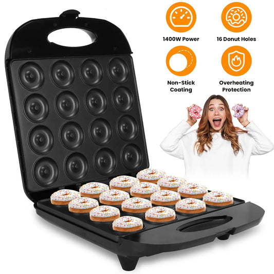 Mini Donut Maker Machine for Kids Snack Breakfast Desserts with 16 Doughnuts Holes Non Stick Coating Double-Side Heating Plates Overheating Protection,Summervibes