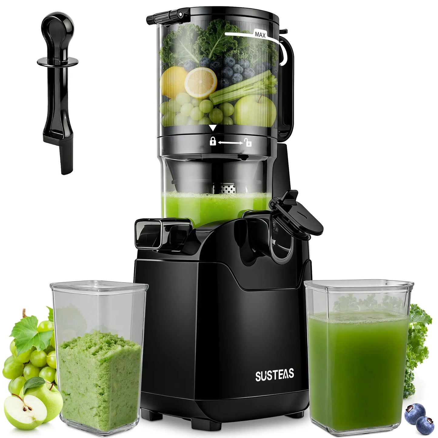 SUSTEAS Cold Press Juicer - Effortless Juice Extraction with 5.8'' Feed Slot, Easy Clean Design, and High Juice Yield - Perfect for Soft & Hard Fruits!