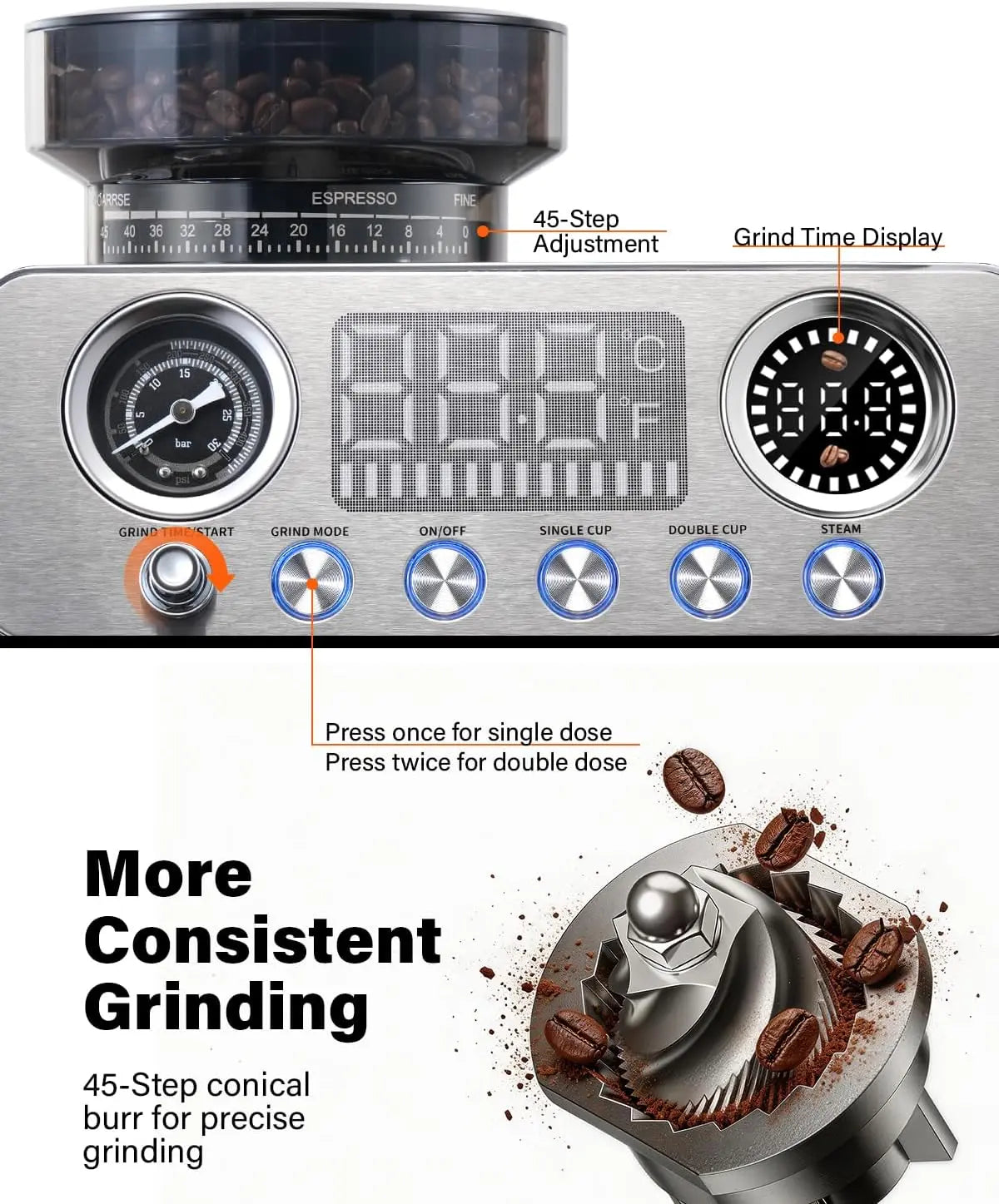 Experience Barista Quality at Home with the 20 Bar Automatic Espresso Machine Featuring a Built-in Grinder and Professional Steam Wand