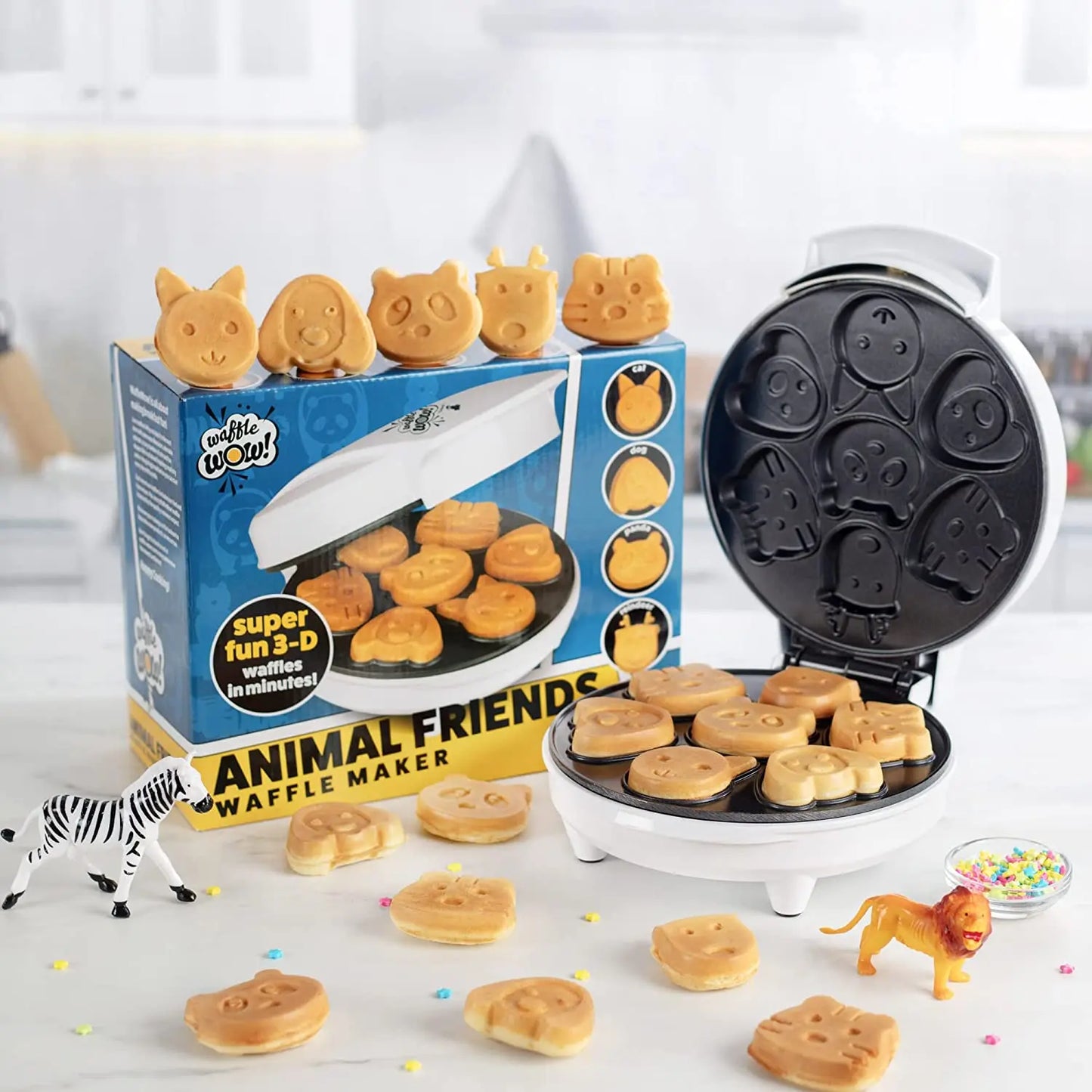 Create Magical Mornings with the Waffle Wow! Animal Mini Waffle Maker – Craft 7 Adorable Animal-Shaped Waffles Including Cats, Dogs, and Reindeer!