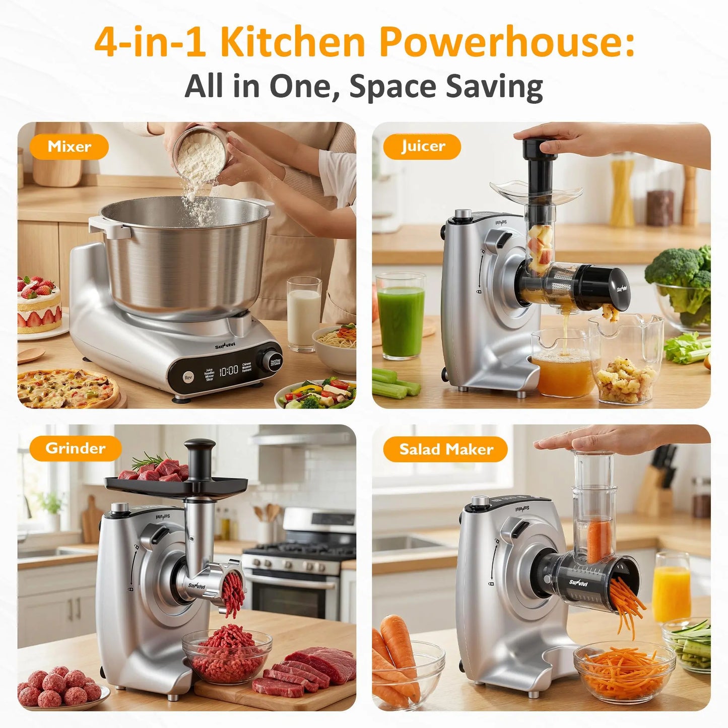 Experience Culinary Excellence with the Sunvivi 4-In-1 Multifunction Stand Mixer - Your Ultimate Kitchen Companion for Dough, Juicing, Grinding, and More!