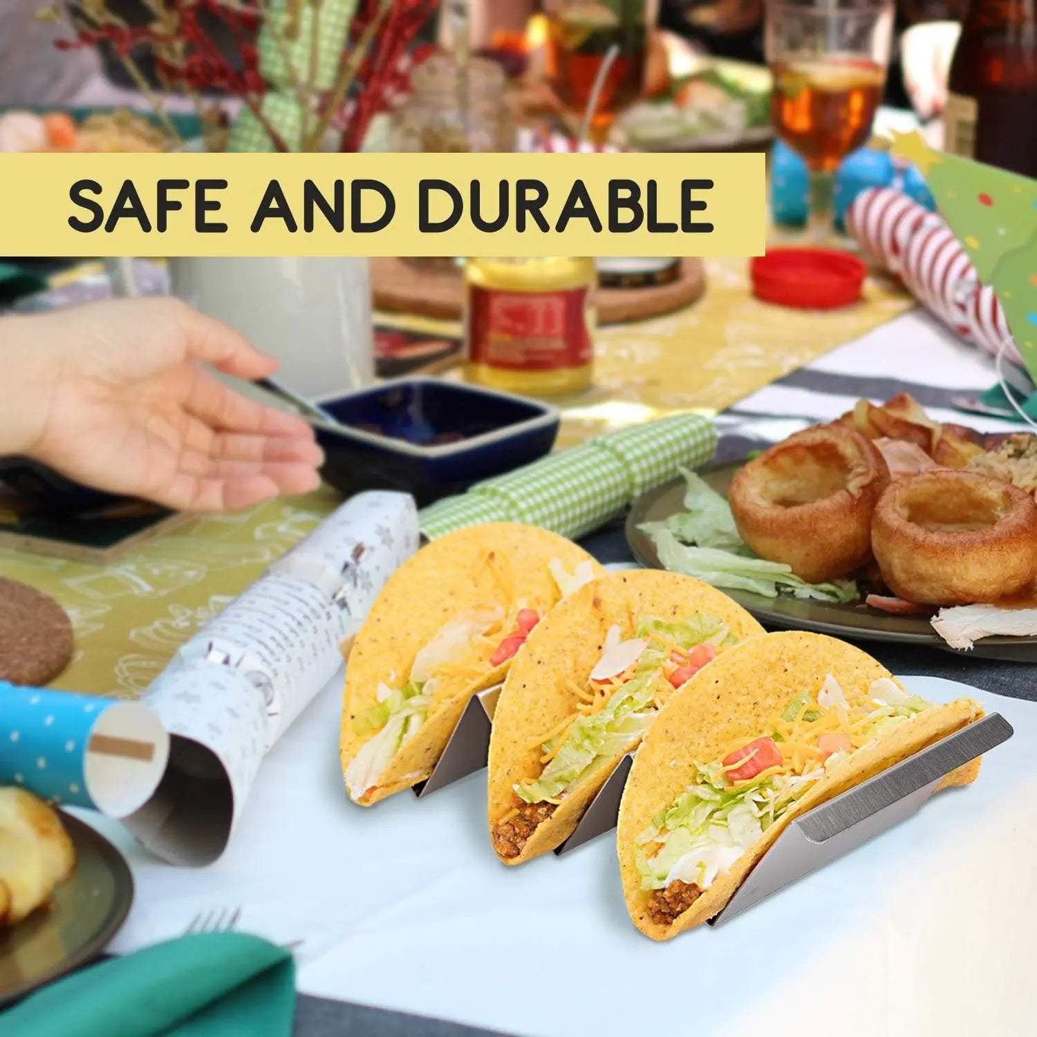Transform Taco Night with Our Stainless Steel Taco Holder & Air Fryer Oil Drainer – Your Ultimate Kitchen Companion for Mess-Free Meals!