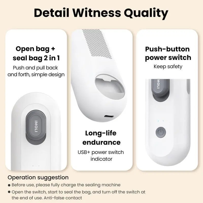 Revolutionary 4-in-1 Mini Heat Sealer: USB Rechargeable Snack Sealer, Built-In Cutter, Magnetic Design & Beer Bottle Opener for Effortless Food Storage