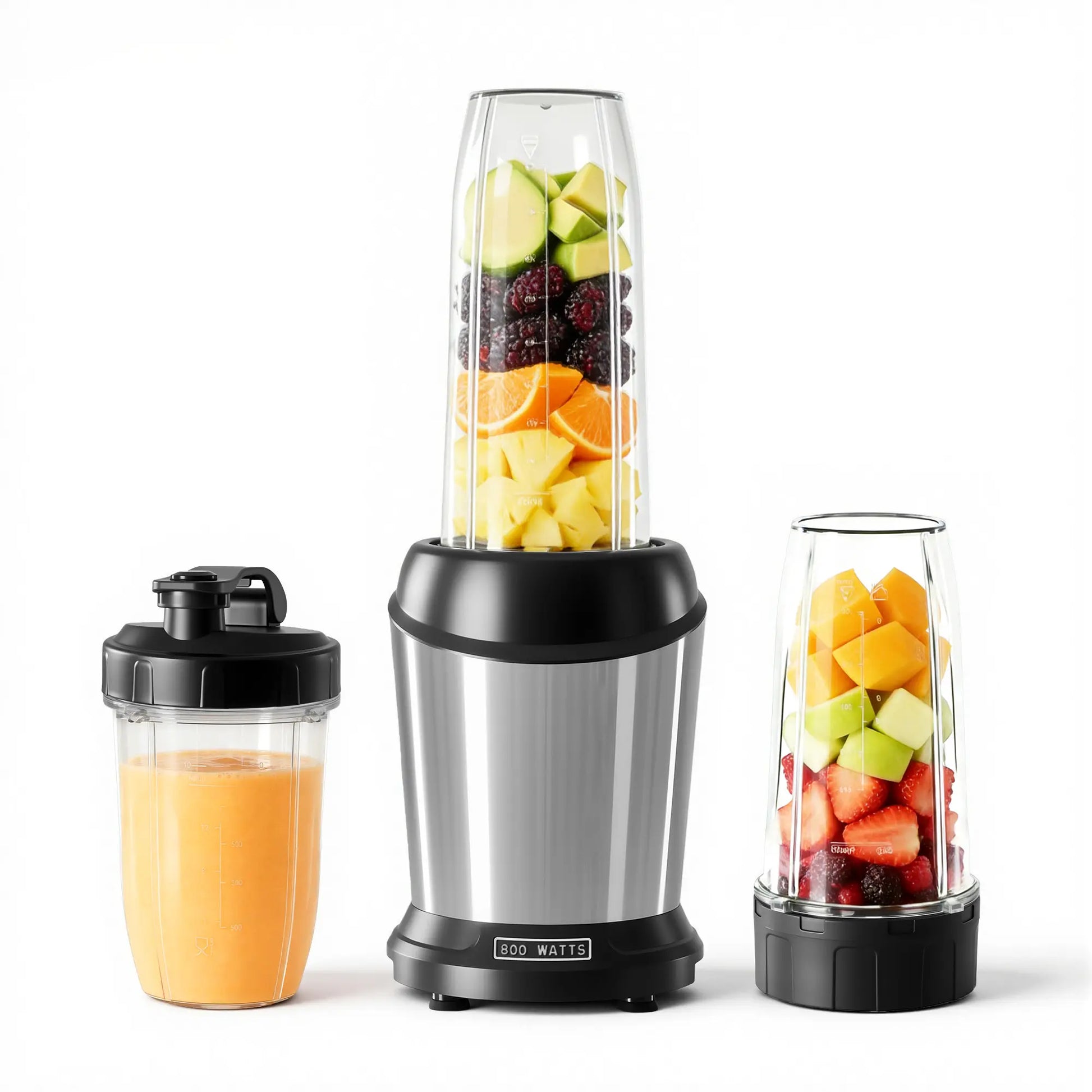Smoothie Blender, Personal Blender Set for Kitchen, Smoothies Maker with Bpa-Free Portable Cups for Shakes, Sauces, Juice, Ice Crushing, Light Silver