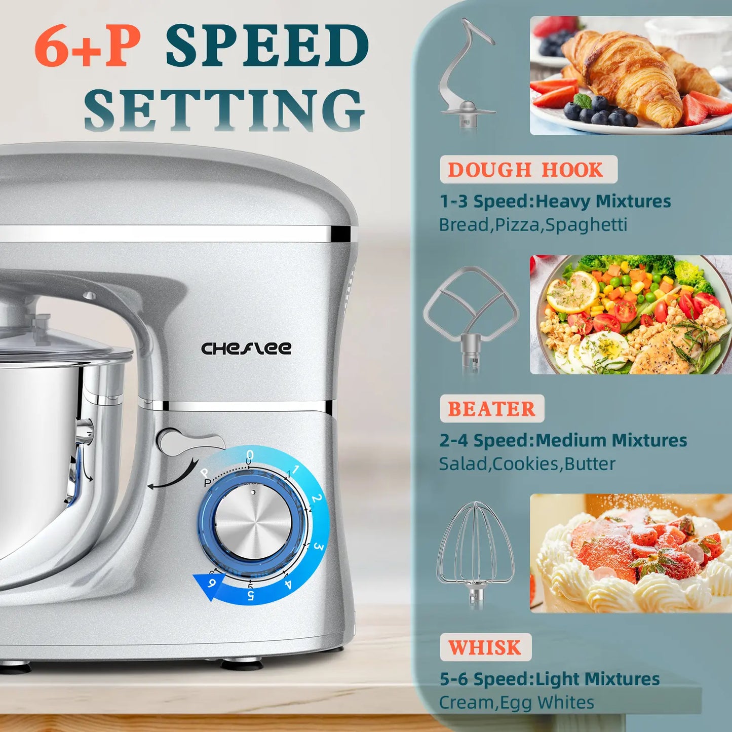 Unleash Your Inner Chef with the Cheflee 660W Electric Stand Mixer – 6.5QT Stainless Steel Bowl, 6+ Speed Settings & Essential Attachments for Perfect Baking Every Time!