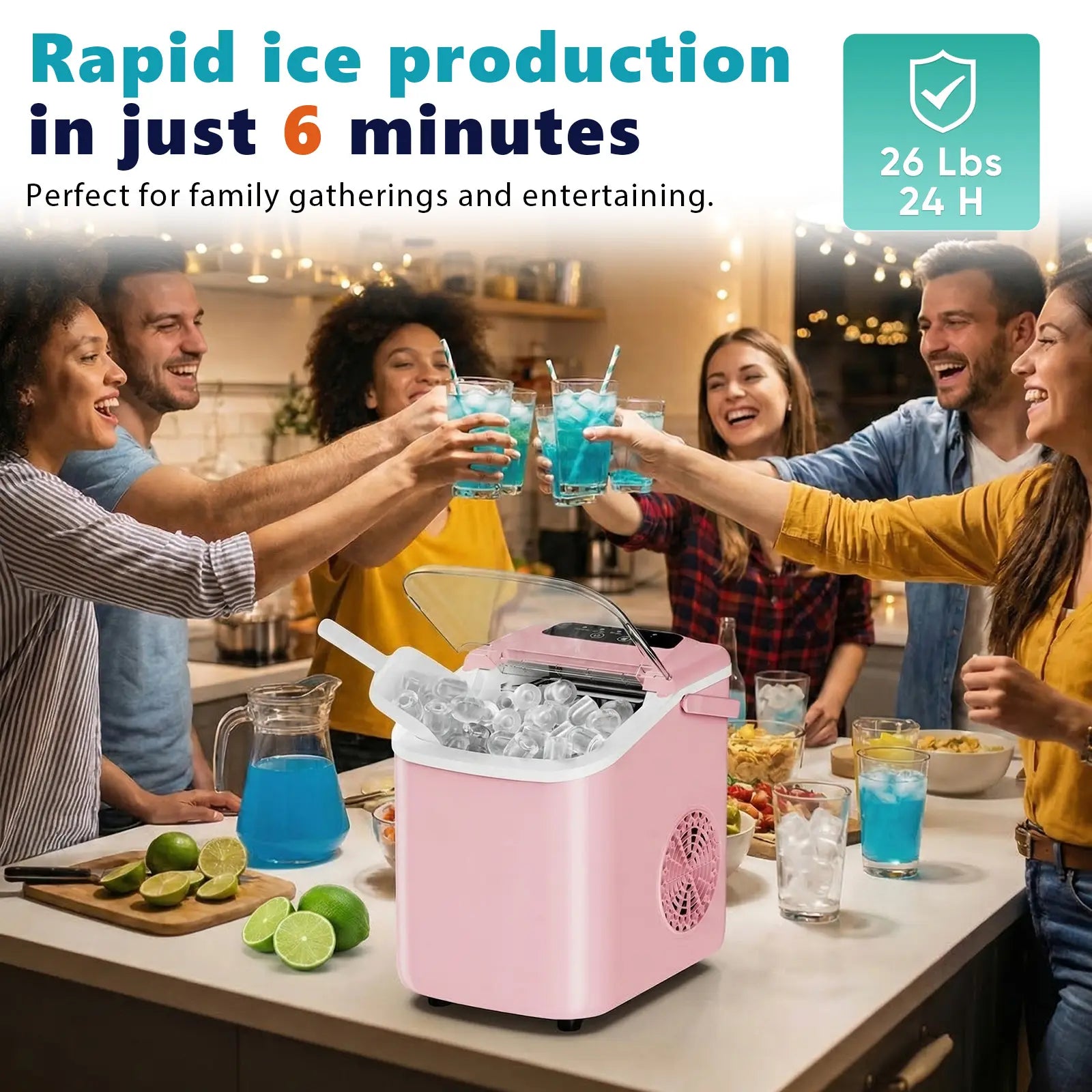 Sweetcrispy Portable Countertop Ice Maker - Create 9 Ice Cubes in 6 Minutes, 26Lbs Daily Capacity, Auto-Cleaning & Quiet Operation, Perfect for Home, RV, or Parties!