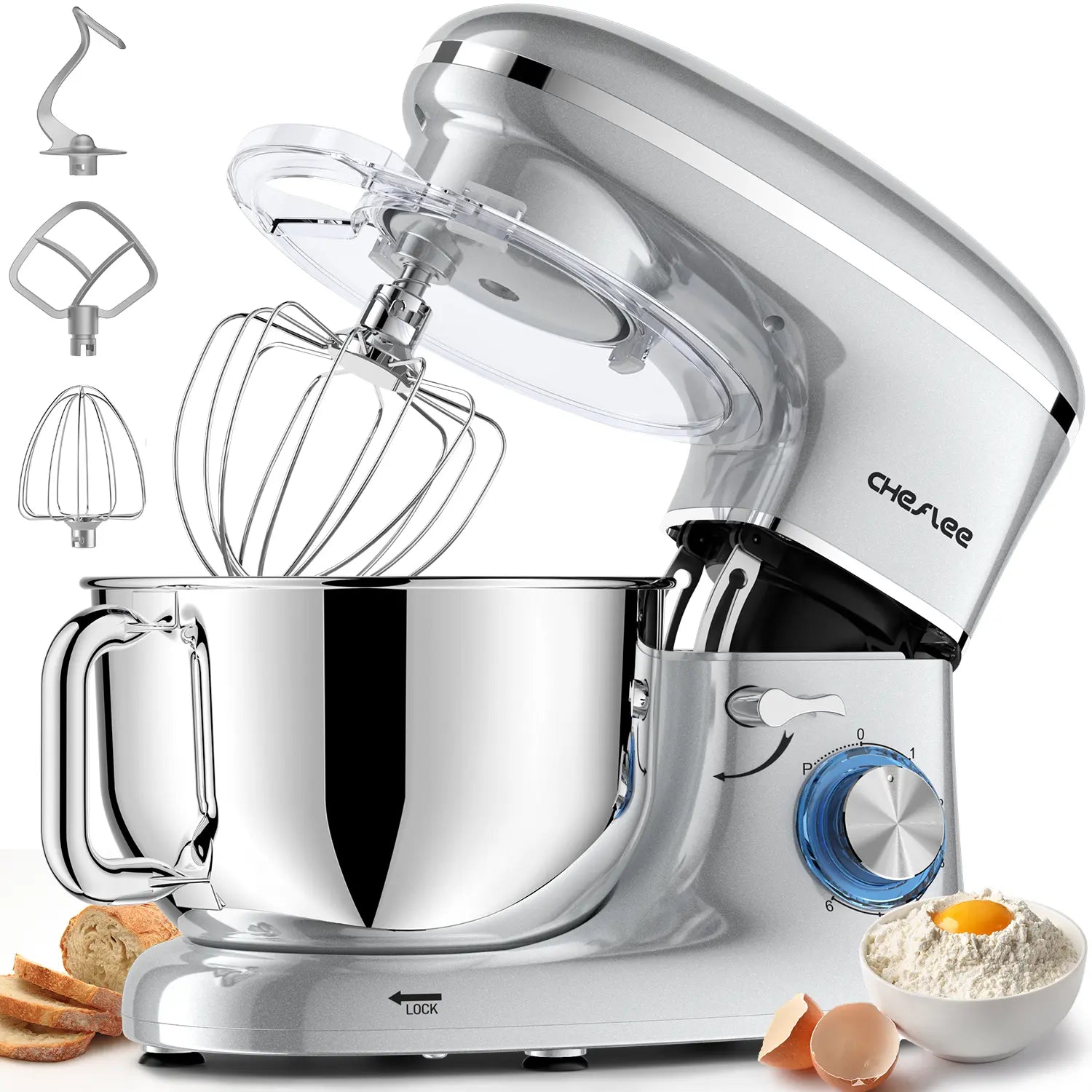 Unleash Your Inner Chef with the Cheflee 660W Electric Stand Mixer – 6.5QT Stainless Steel Bowl, 6+ Speed Settings & Essential Attachments for Perfect Baking Every Time!