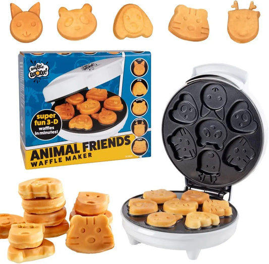 Create Magical Mornings with the Waffle Wow! Animal Mini Waffle Maker – Craft 7 Adorable Animal-Shaped Waffles Including Cats, Dogs, and Reindeer!